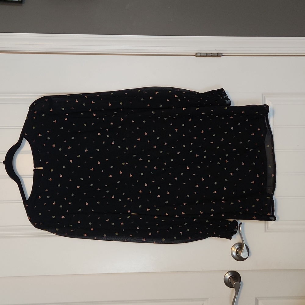 Black, floral print, semi sheer mini dress